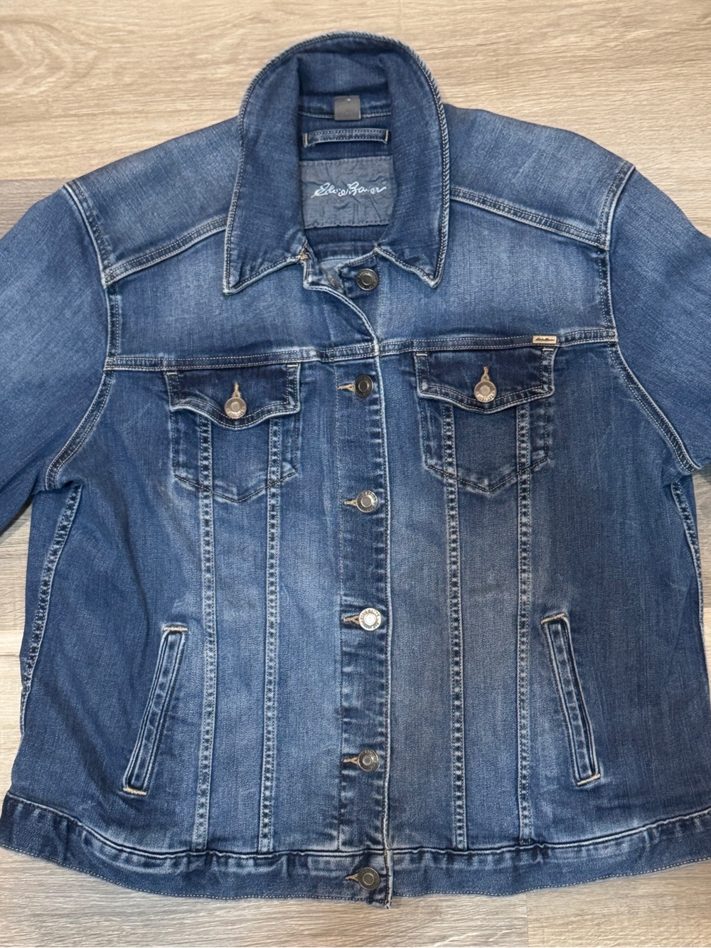 Eddie Bauer Medium Blue Denim Jacket with Faded Wash
